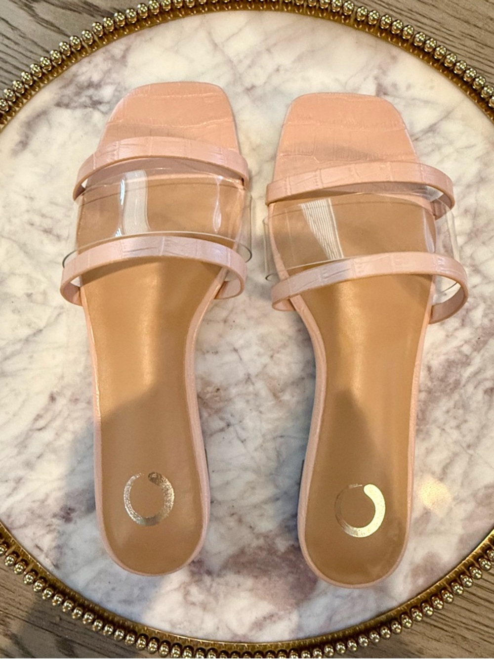 Journee Collection Ramira Embossed Clear Strap Sandals | Sz. 7.5 | BLUSH (NWB)